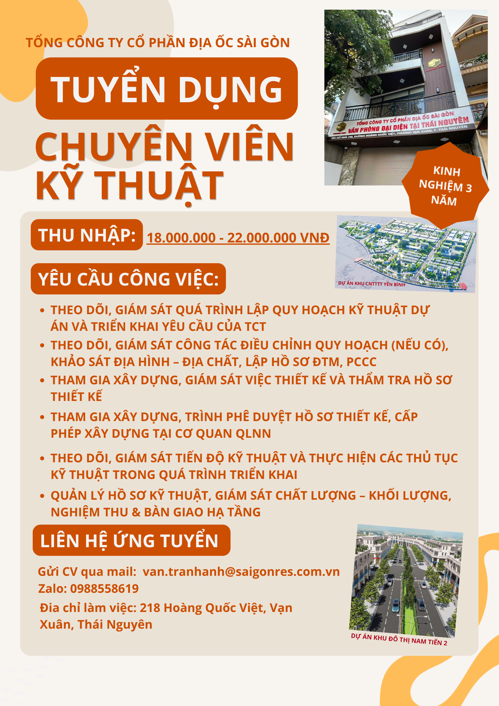 TỔNG CÔNG TY CỔ PHẦN ĐỊA ỐC SÀI GÒN- VĂN PHÒNG THÁI NGUYÊN TUYỂN DỤNG